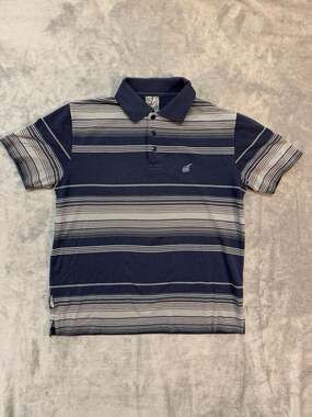 Joker Mens Polo Medium Short Sleeve Blue Gray Striped Y2K streetwear